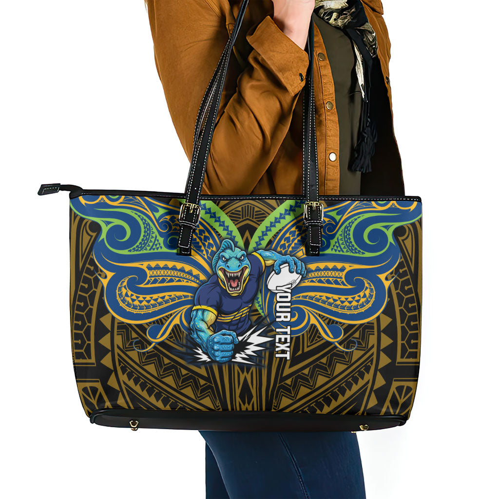 Custom Parramatta Eels Leather Tote Bag Eel Warrior Polynesia Islander Rugby Mascot