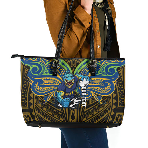 Custom Parramatta Eels Leather Tote Bag Eel Warrior Polynesia Islander Rugby Mascot