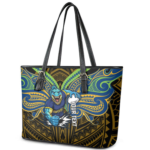 Custom Parramatta Eels Leather Tote Bag Eel Warrior Polynesia Islander Rugby Mascot