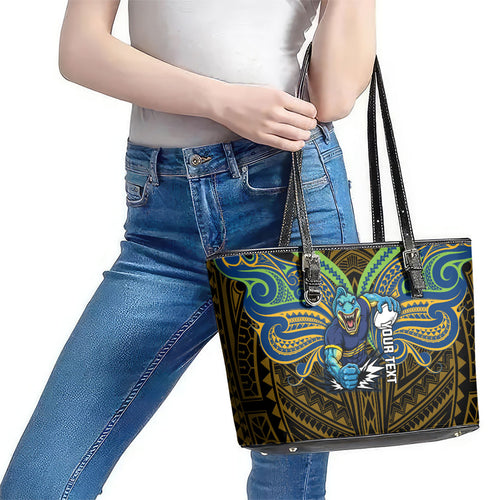 Custom Parramatta Eels Leather Tote Bag Eel Warrior Polynesia Islander Rugby Mascot