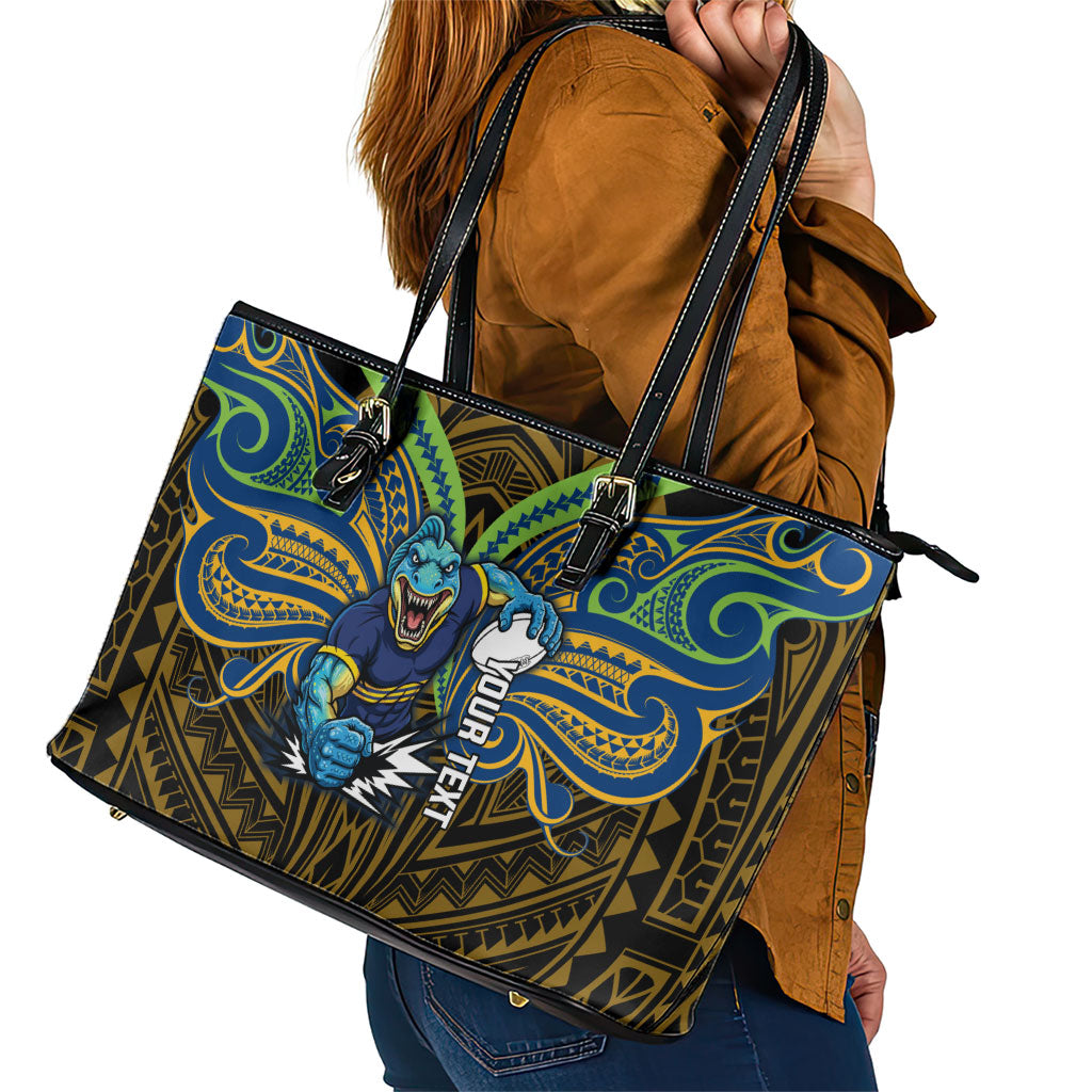Custom Parramatta Eels Leather Tote Bag Eel Warrior Polynesia Islander Rugby Mascot