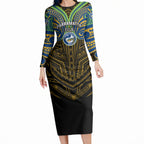 Custom Parramatta Eels Long Sleeve Bodycon Dress Eel Warrior Polynesia Islander Rugby Mascot