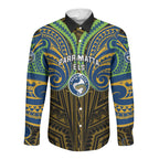 Custom Parramatta Eels Long Sleeve Button Shirt Eel Warrior Polynesia Islander Rugby Mascot