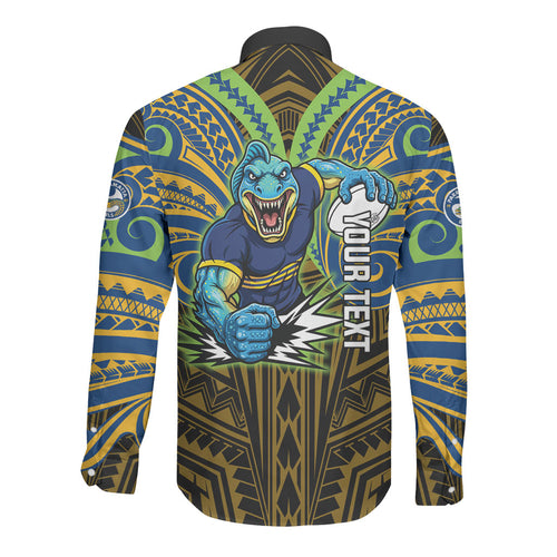 Custom Parramatta Eels Long Sleeve Button Shirt Eel Warrior Polynesia Islander Rugby Mascot