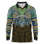 Custom Parramatta Eels Long Sleeve Polo Shirt Eel Warrior Polynesia Islander Rugby Mascot