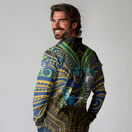 Custom Parramatta Eels Long Sleeve Polo Shirt Eel Warrior Polynesia Islander Rugby Mascot