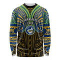 Custom Parramatta Eels Long Sleeve Shirt Eel Warrior Polynesia Islander Rugby Mascot