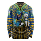Custom Parramatta Eels Long Sleeve Shirt Eel Warrior Polynesia Islander Rugby Mascot
