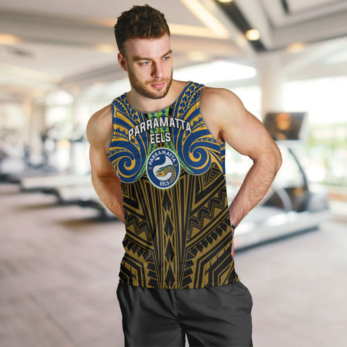 Custom Parramatta Eels Men Tank Top Eel Warrior Polynesia Islander Rugby Mascot