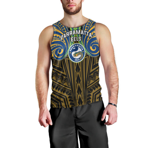 Custom Parramatta Eels Men Tank Top Eel Warrior Polynesia Islander Rugby Mascot