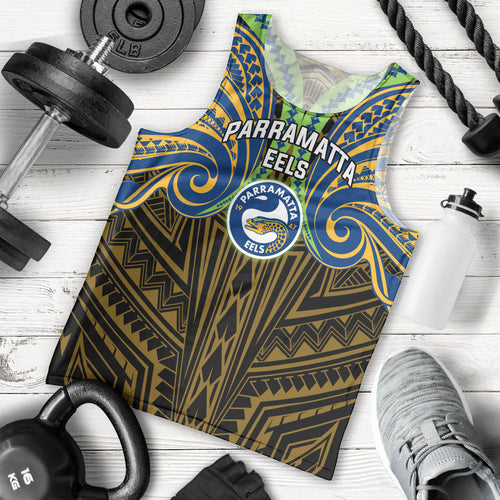 Custom Parramatta Eels Men Tank Top Eel Warrior Polynesia Islander Rugby Mascot