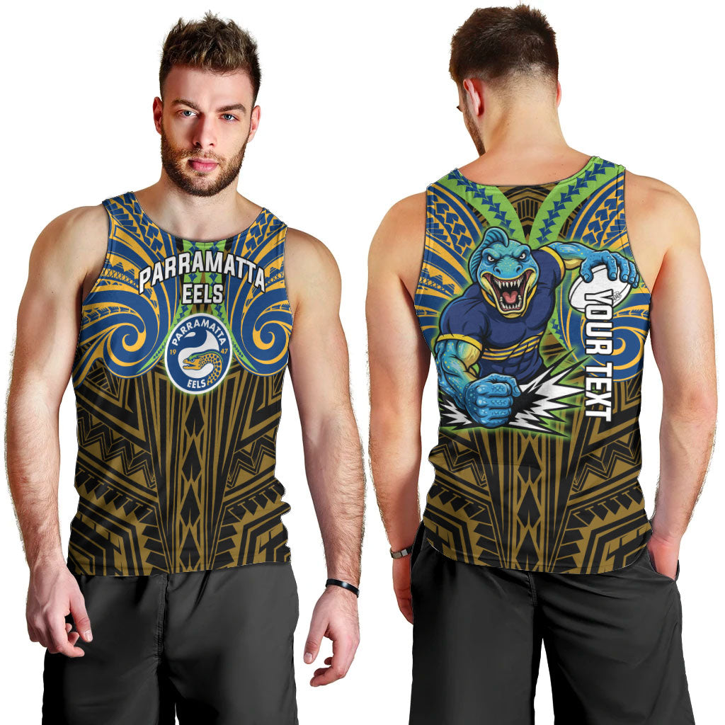 Custom Parramatta Eels Men Tank Top Eel Warrior Polynesia Islander Rugby Mascot
