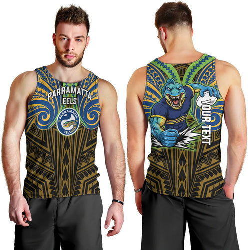 Custom Parramatta Eels Men Tank Top Eel Warrior Polynesia Islander Rugby Mascot