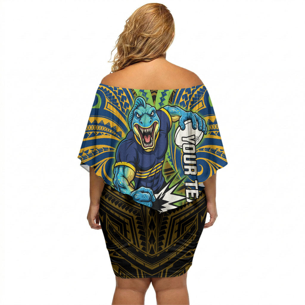 Custom Parramatta Eels Off Shoulder Short Dress Eel Warrior Polynesia Islander Rugby Mascot
