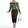 Custom Parramatta Eels Off The Shoulder Long Sleeve Dress Eel Warrior Polynesia Islander Rugby Mascot