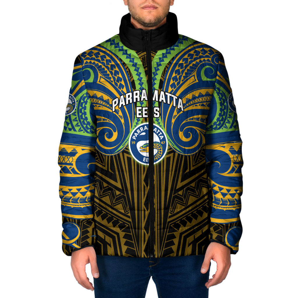 Custom Parramatta Eels Padded Jacket Eel Warrior Polynesia Islander Rugby Mascot