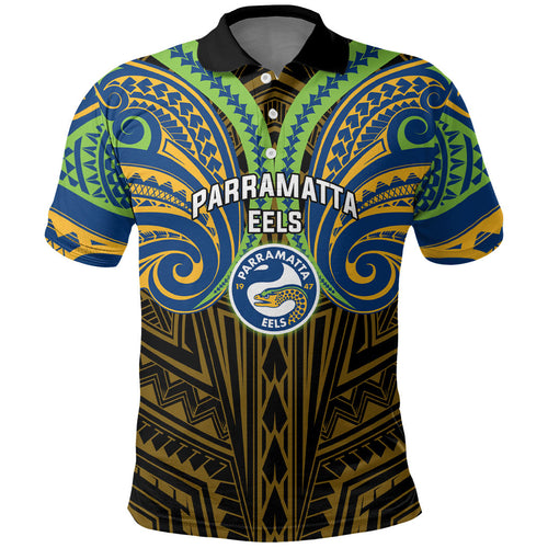 Custom Parramatta Eels Polo Shirt Eel Warrior Polynesia Islander Rugby Mascot