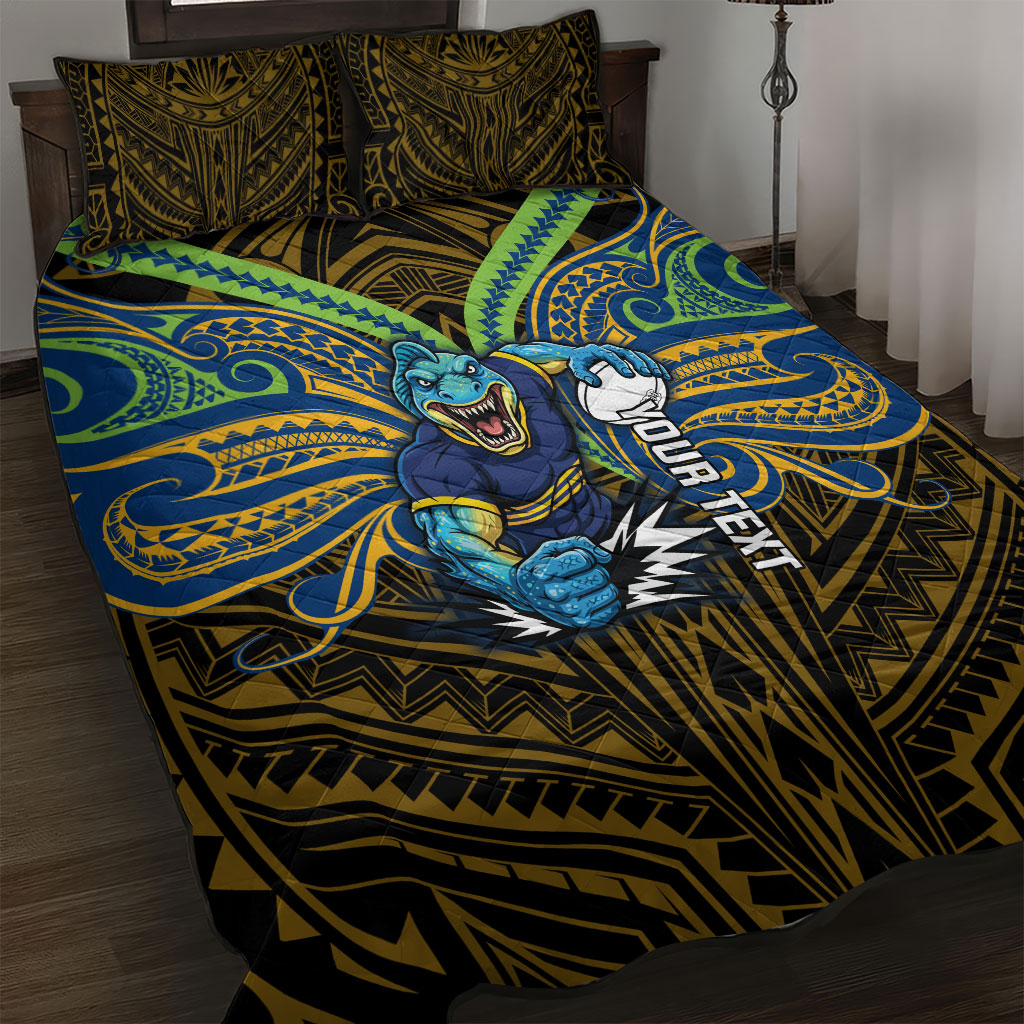 Custom Parramatta Eels Quilt Bed Set Eel Warrior Polynesia Islander Rugby Mascot