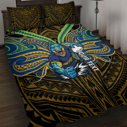 Custom Parramatta Eels Quilt Bed Set Eel Warrior Polynesia Islander Rugby Mascot