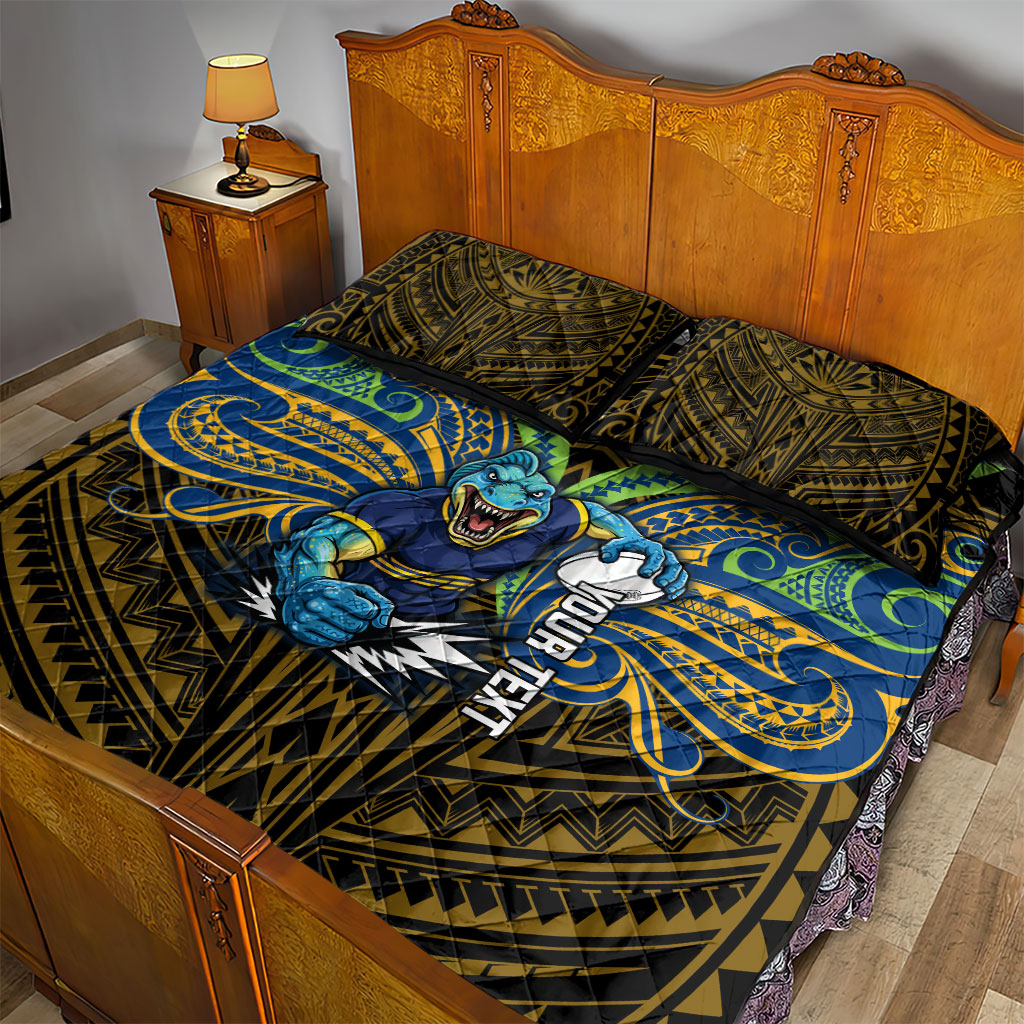Custom Parramatta Eels Quilt Bed Set Eel Warrior Polynesia Islander Rugby Mascot