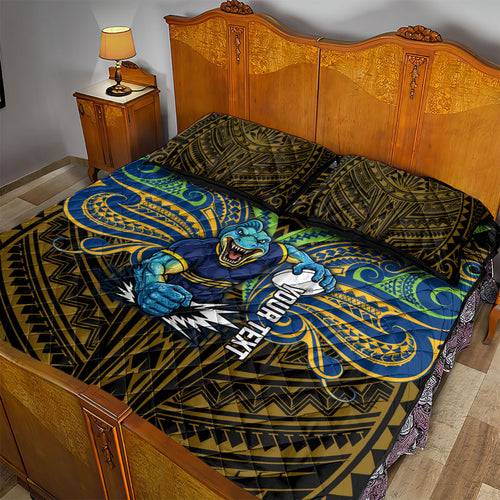 Custom Parramatta Eels Quilt Bed Set Eel Warrior Polynesia Islander Rugby Mascot