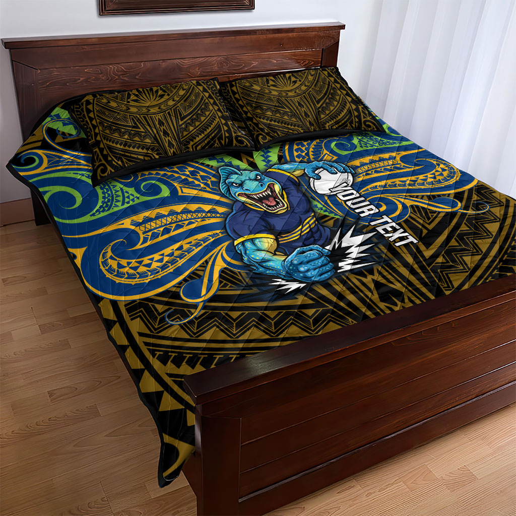 Custom Parramatta Eels Quilt Bed Set Eel Warrior Polynesia Islander Rugby Mascot