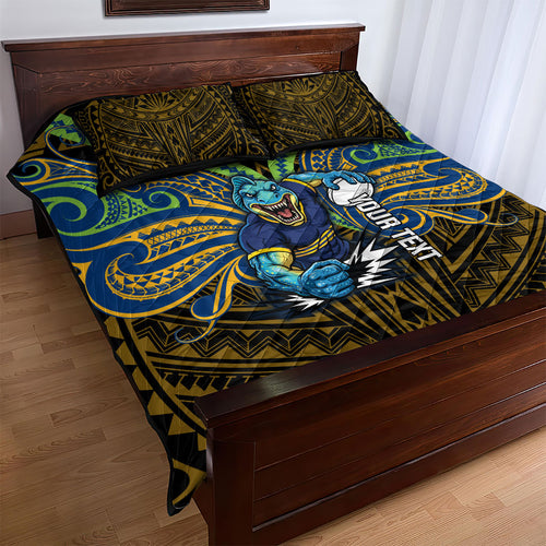 Custom Parramatta Eels Quilt Bed Set Eel Warrior Polynesia Islander Rugby Mascot