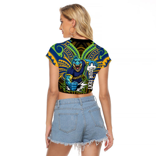 Custom Parramatta Eels Raglan Cropped T Shirt Eel Warrior Polynesia Islander Rugby Mascot