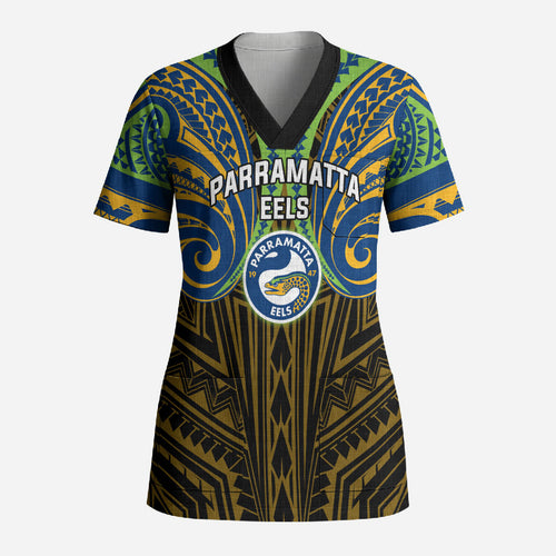 Custom Parramatta Eels Scrub Top Eel Warrior Polynesia Islander Rugby Mascot