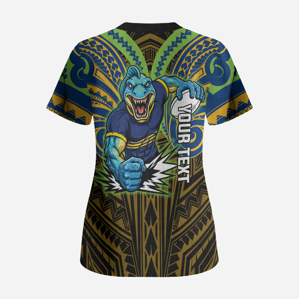 Custom Parramatta Eels Scrub Top Eel Warrior Polynesia Islander Rugby Mascot