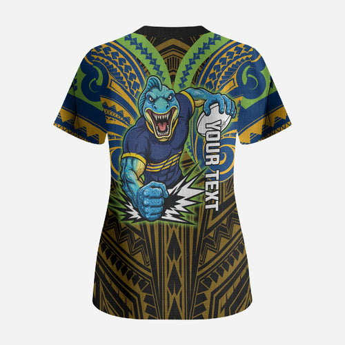 Custom Parramatta Eels Scrub Top Eel Warrior Polynesia Islander Rugby Mascot