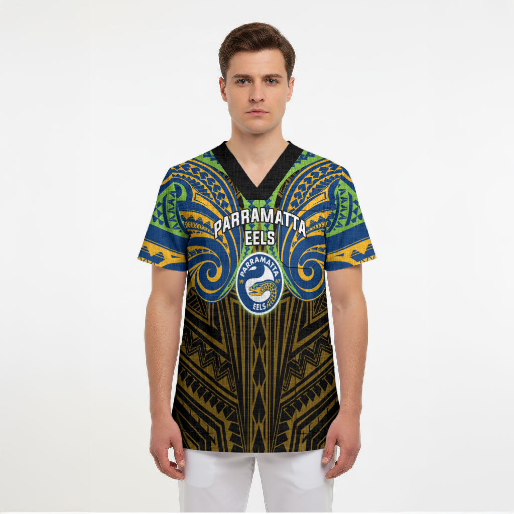 Custom Parramatta Eels Scrub Top Eel Warrior Polynesia Islander Rugby Mascot