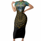 Custom Parramatta Eels Short Sleeve Bodycon Dress Eel Warrior Polynesia Islander Rugby Mascot