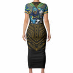 Custom Parramatta Eels Short Sleeve Bodycon Dress Eel Warrior Polynesia Islander Rugby Mascot