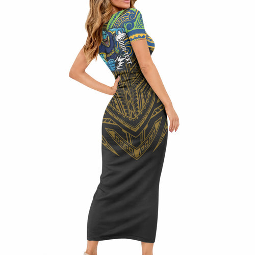 Custom Parramatta Eels Short Sleeve Bodycon Dress Eel Warrior Polynesia Islander Rugby Mascot