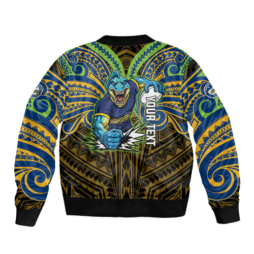 Custom Parramatta Eels Sleeve Zip Bomber Jacket Eel Warrior Polynesia Islander Rugby Mascot
