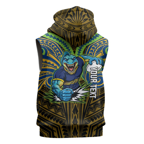 Custom Parramatta Eels Sleeveless Hoodie Eel Warrior Polynesia Islander Rugby Mascot