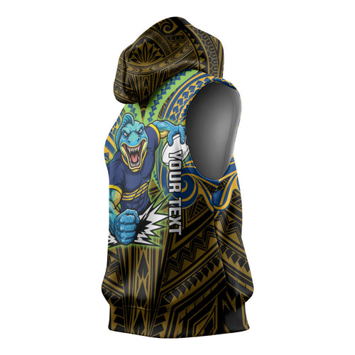 Custom Parramatta Eels Sleeveless Hoodie Eel Warrior Polynesia Islander Rugby Mascot