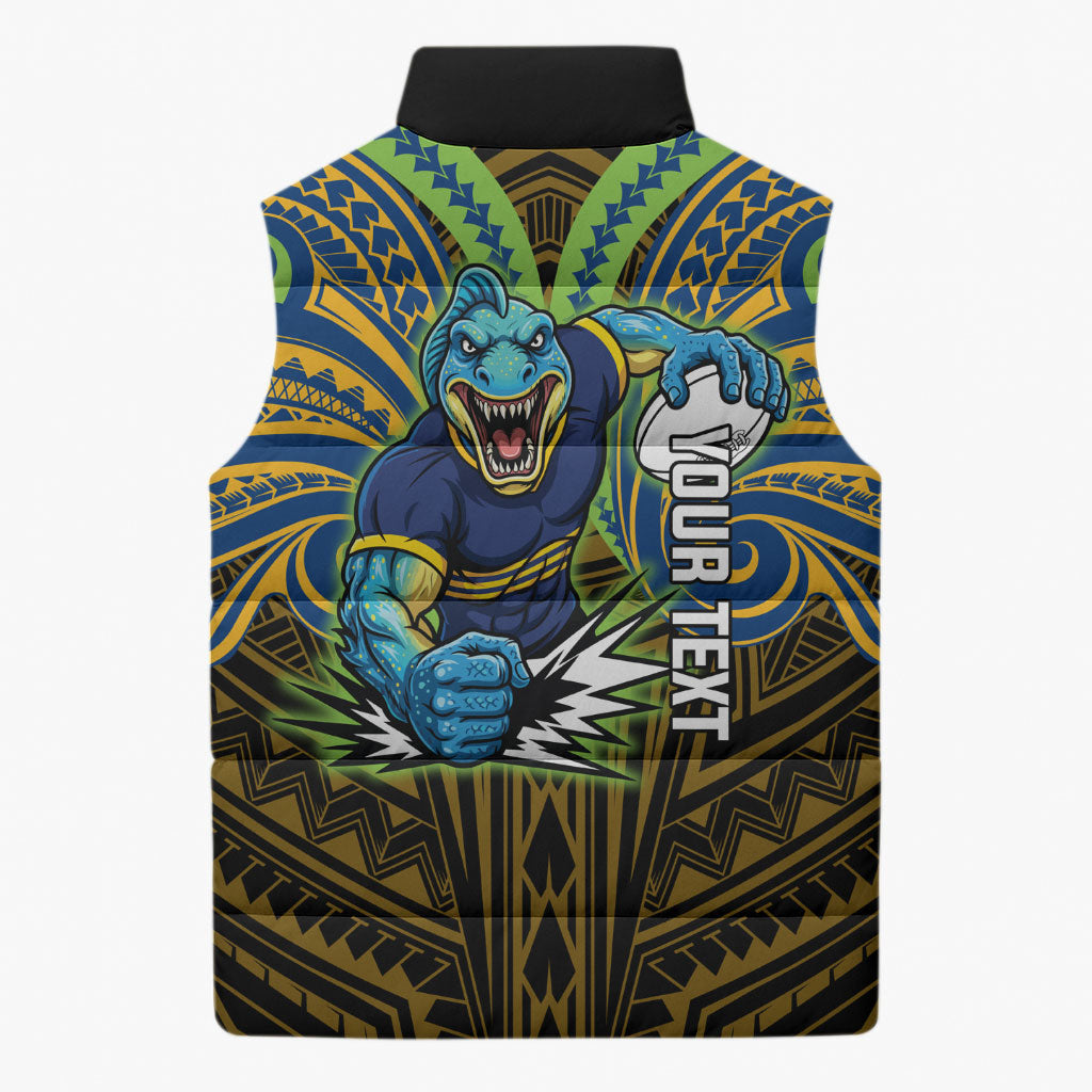 Custom Parramatta Eels Sleeveless Puffer Jacket Eel Warrior Polynesia Islander Rugby Mascot