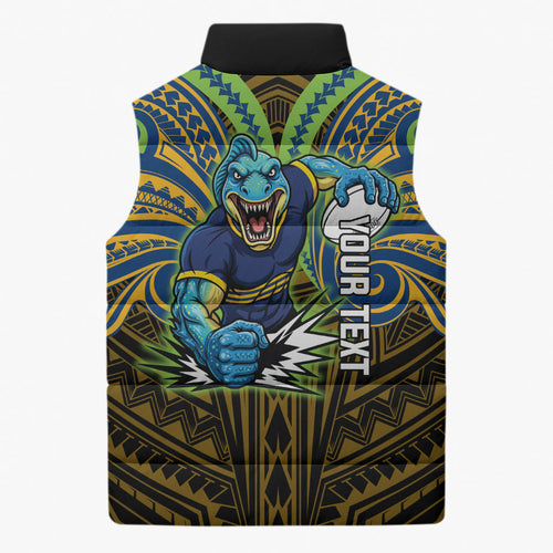 Custom Parramatta Eels Sleeveless Puffer Jacket Eel Warrior Polynesia Islander Rugby Mascot