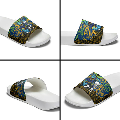 Custom Parramatta Eels Slide Sandals Eel Warrior Polynesia Islander Rugby Mascot