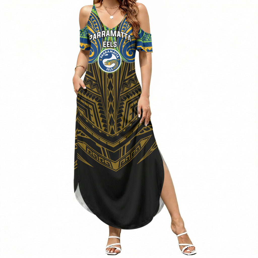 Custom Parramatta Eels Summer Maxi Dress Eel Warrior Polynesia Islander Rugby Mascot