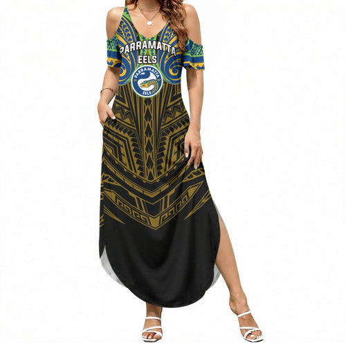 Custom Parramatta Eels Summer Maxi Dress Eel Warrior Polynesia Islander Rugby Mascot