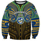 Custom Parramatta Eels Sweatshirt Eel Warrior Polynesia Islander Rugby Mascot
