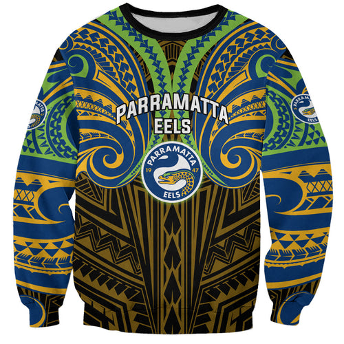 Custom Parramatta Eels Sweatshirt Eel Warrior Polynesia Islander Rugby Mascot