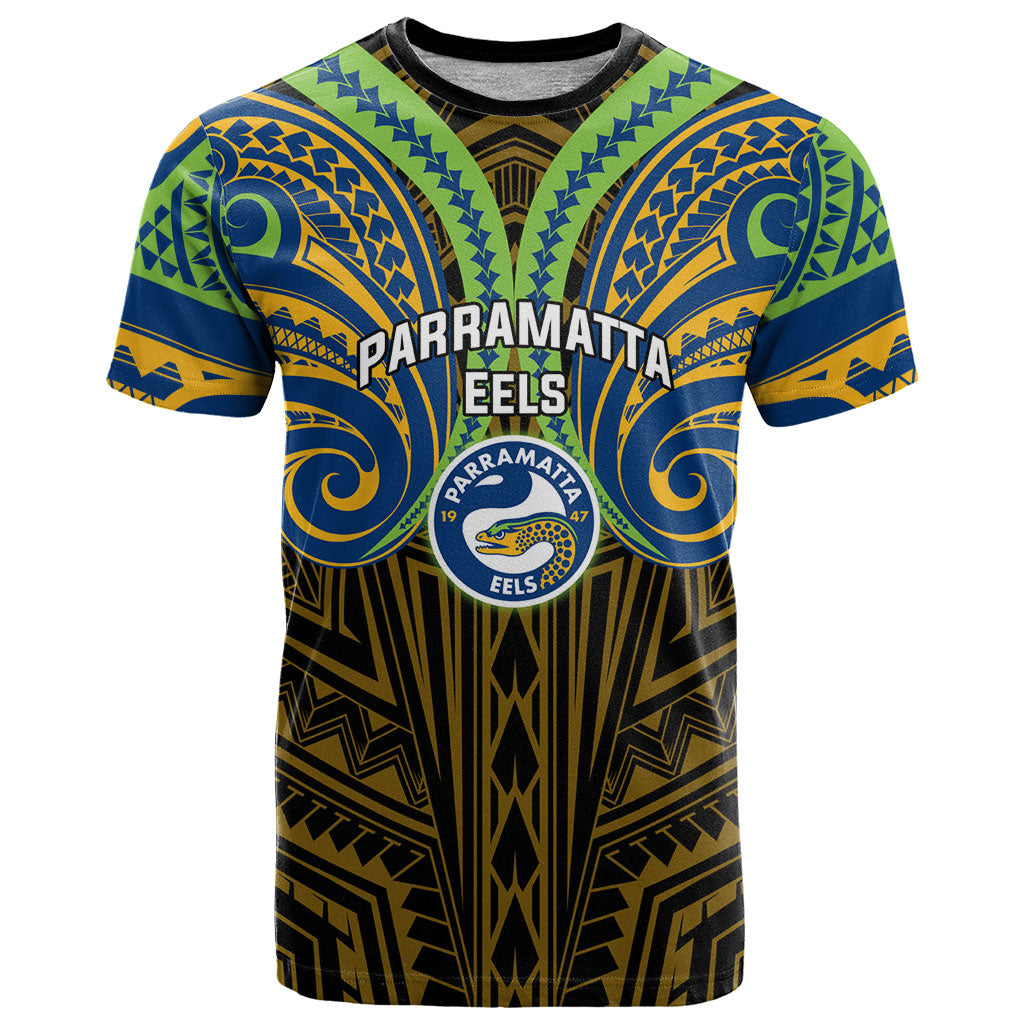 Custom Parramatta Eels T Shirt Eel Warrior Polynesia Islander Rugby Mascot