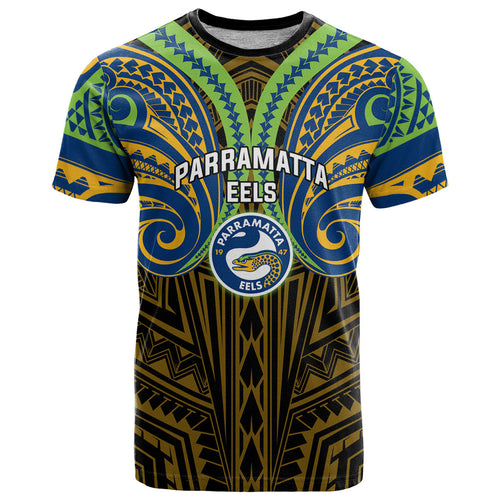 Custom Parramatta Eels T Shirt Eel Warrior Polynesia Islander Rugby Mascot