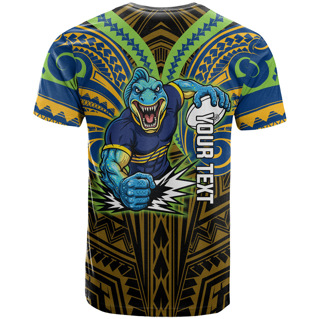 Custom Parramatta Eels T Shirt Eel Warrior Polynesia Islander Rugby Mascot