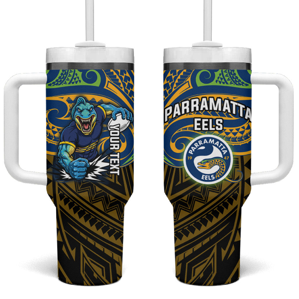 Custom Parramatta Eels Tumbler With Handle Eel Warrior Polynesia Islander Rugby Mascot