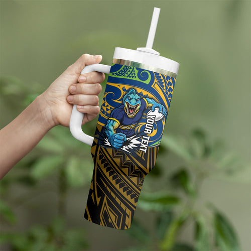 Custom Parramatta Eels Tumbler With Handle Eel Warrior Polynesia Islander Rugby Mascot
